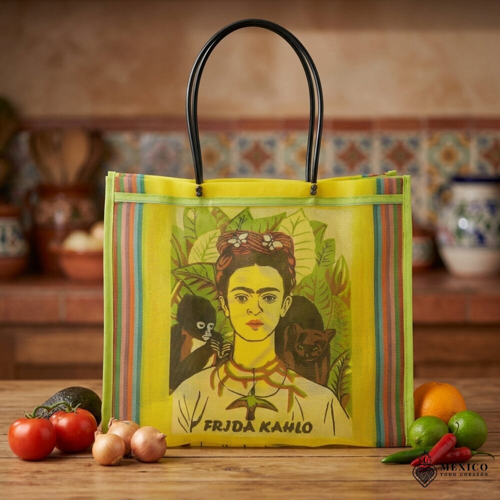 Traditional Mexican Tote Bag – Colorful Reusable Plastic 14X16 IN